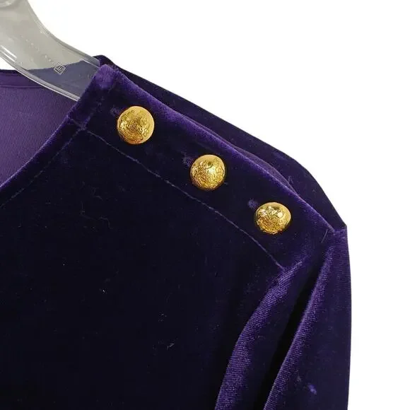 Ralph Lauren Velvet Velour Tunic Top Women's Size XL Purple Gold Buttons Classic - Picture 3 of 8
